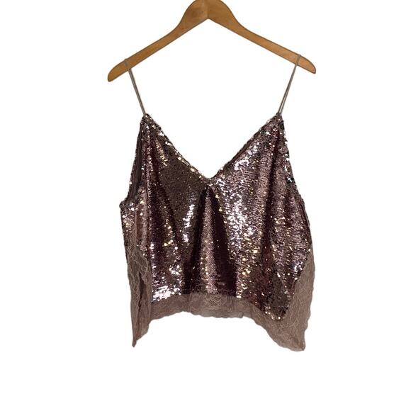 Free People Intimately Free Swinging Surpice pink sequin cami lace trim SMALL - Picture 5 of 10